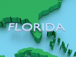 a 3D rendered map of middle america in green focused on Florida
