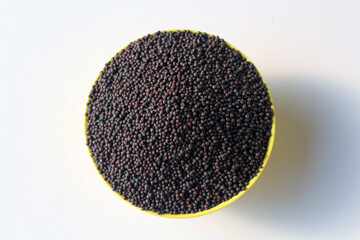 Close up of mustard seeds, Rai or brown mustard seeds