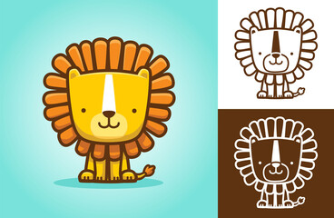 Cute lion sitting while smiling. Vector cartoon illustration in flat icon style