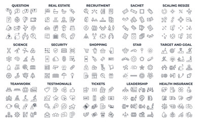 240 modern thin line icons. High quality pictograms. Linear icons set of Real Estate, Recruitment, sachet, etc symbol template for graphic and web design collection logo vector illustration