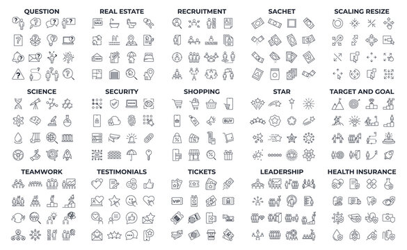 240 modern thin line icons. High quality pictograms. Linear icons set of Real Estate, Recruitment, sachet, etc symbol template for graphic and web design collection logo vector illustration