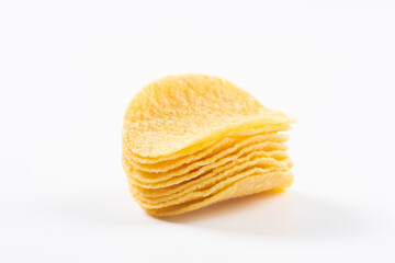 Group of potato chips isolated on white background with clipping path