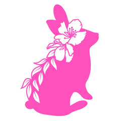 Cute rabbit with flower. Easter bunny, vector illustration.