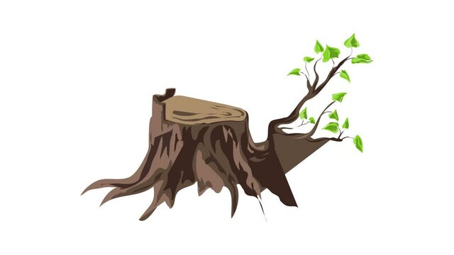 Tree stump with branch icon animation