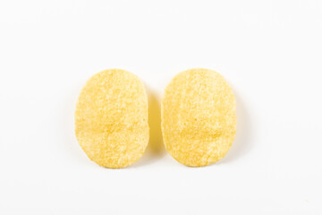 Group of potato chips isolated on white background with clipping path