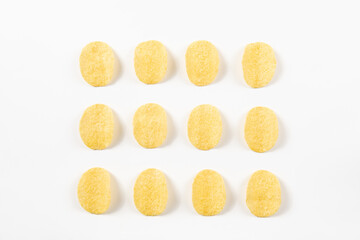 Group of potato chips isolated on white background with clipping path