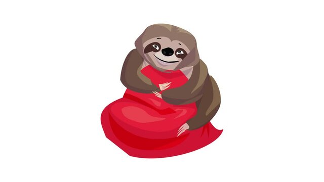 Kid sloth take pillow icon animation