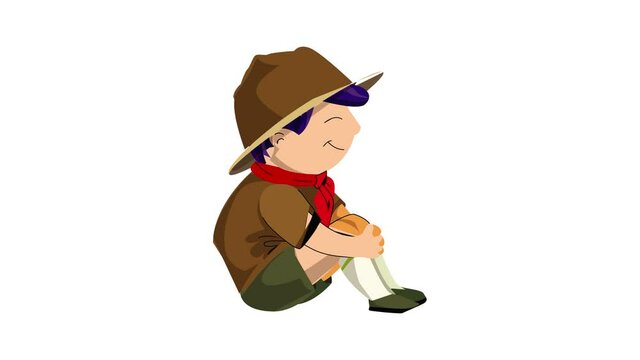 Scout boy sitting icon animation