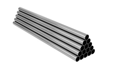 3d render of metal pipes stacked in a pyramid isolated on a white background.Digital illustration for your business and industry.