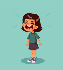 Angry Little Girl Having a Tantrum Vector Illustration