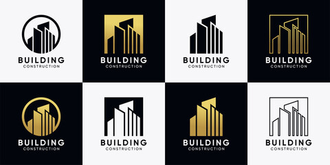 Obraz premium Set of building logo design template with creative concept. Inspiration, illustration construction logo. Premium Vector