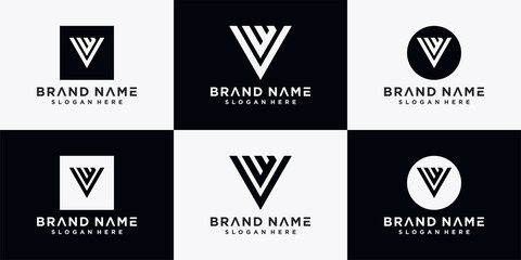 Set of monogram logo template initial letter VW with creative concept