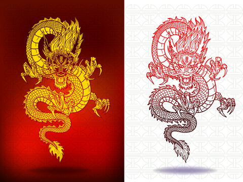 traditional red chinese Dragon with chinese text happy new year illustration pattern celebration for festival