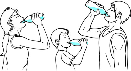 human are drinking water after sport cartoon vector