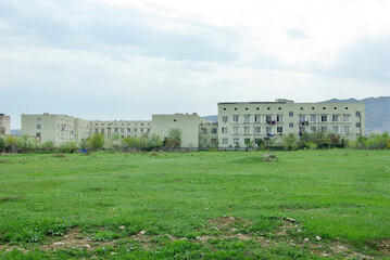 Fototapeta na wymiar School building in a poor district in Rustavi.