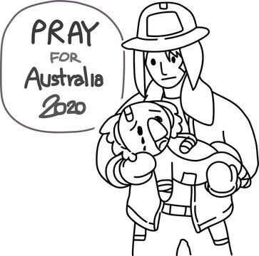 pray for australia cartoon vector black and white