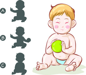 cute baby sitting play ball in pattern of quiz game