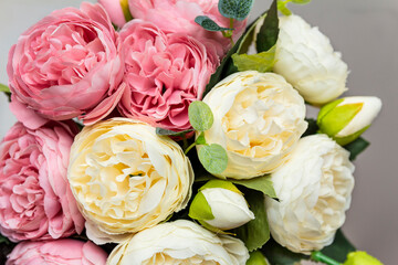pink and white artifical roses
