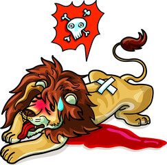 The lion was seriously injured