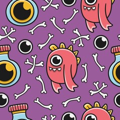 hand drawn cartoon monster pattern design