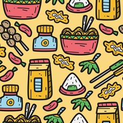 hand drawn japanese food doodle cartoon pattern design