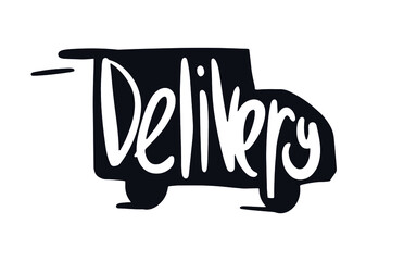 logistics and delivery symbols. Lettering Delivery. Logistics logo. Doodle delivery service. transportation illustration. shipping logo and lettering