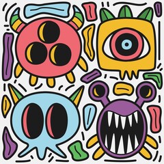 hand drawn cartoon monster coloring design