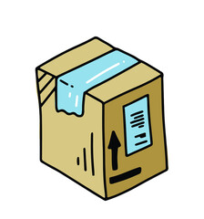 colorful Doodle Delivery set. Outline logistics collection. Hand drawn transportation elements. Doodle box and package. Vector illustration. 