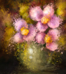 Fototapeta na wymiar Large floral painting, cute pink flowers print, printable wall art, digital file download, oil style artwork