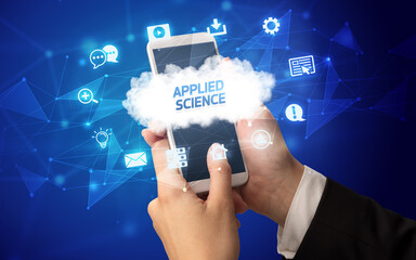 Obraz premium Hand using smartphone with cloud technology concept