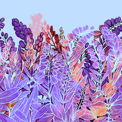 Flowers and provence herbs silhouettes seamless border. © Liia Chevnenko