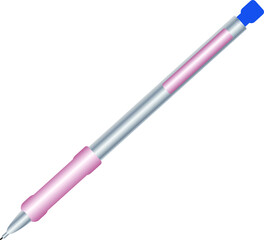 purple-silver ballpoint pen with blue button 