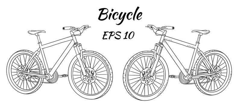 Bicycle. International Bicycle Day. Bicycle drawn in cartoon style.
