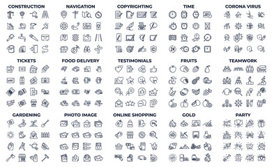 240 modern thin line icons. High quality pictograms. Linear icons set of teamwork, Testimonials, Tickets, etc symbol template for graphic and web design collection logo vector illustration