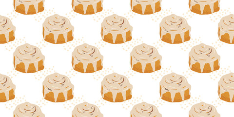 Cinnamon bun cartoon style vector illustration. Doodle clip art element for cafe menu or chalkboard.