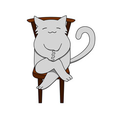 イスに座る灰色の猫