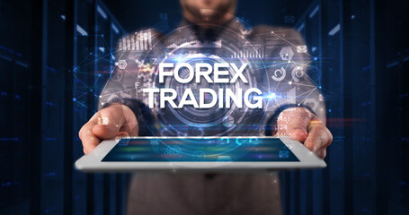 Person holding tablet, business concept