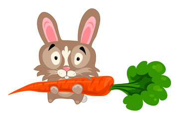 cute rabbit with big carrot funny cartoon vector illustration clip art