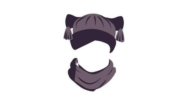 Trendy hat and scarf icon animation