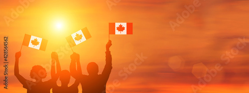 People with national flag. Canadian holiday