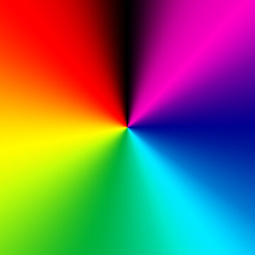 Alle Farben des Farbspektrums sind um einen Mittelpunkt angeordnet.