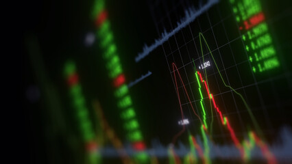Business investment finance analysis data statistics digital stock market exchange forex trading graph chart financial candlestick indicator screen board abstract graphic design background. 3d render.