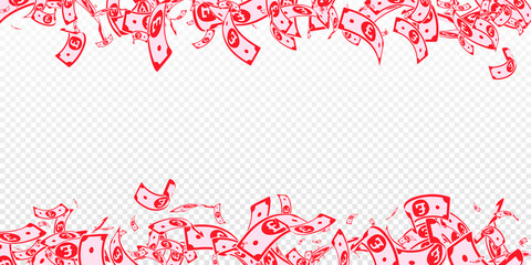 British pound notes falling. Messy GBP bills on tr