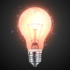 realistic warmlight bulb light isolated on dark background. vector illustration.