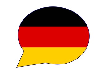 Conversar, hablar u opinar en alemán. Alemania opina. Bandera de Alemania en bocadillo