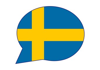 Suecia dice, habla u opina. Se habla sueco. Bocadillo con la bandera de Suecia