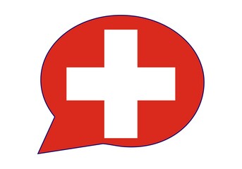 Suiza dice, habla u opina. Se habla suizo. Bocadillo con la bandera de Suiza