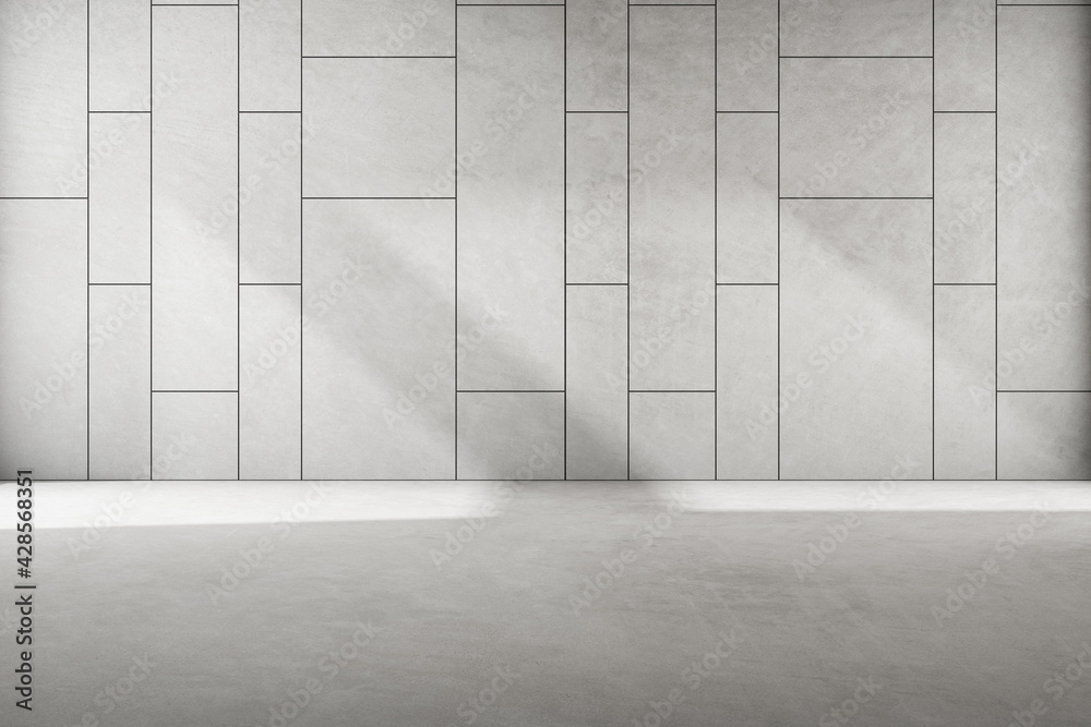 Poster 3d render of empty concrete room with shadow on the wall.