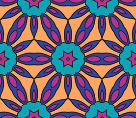 Abstract colorful doodle flower seamless pattern. Floral background. Mosaic, tile of thin line ornament.