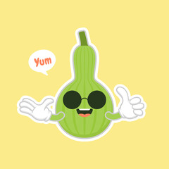 Calabash or Lagenaria siceraria , also known as bottle gourd cartoon character flat design illustration. cute and kawaii calabash gourds plant design. Pear-shaped bottle gourd